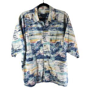 Sportif Mens Button Down Shirt Fishing Novelty Chest Pocket Cotton White XL